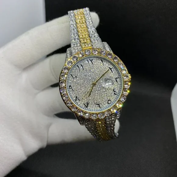 Limited Edition 18K Real Duo Color Plated Iced Out Luxury Brand Watch